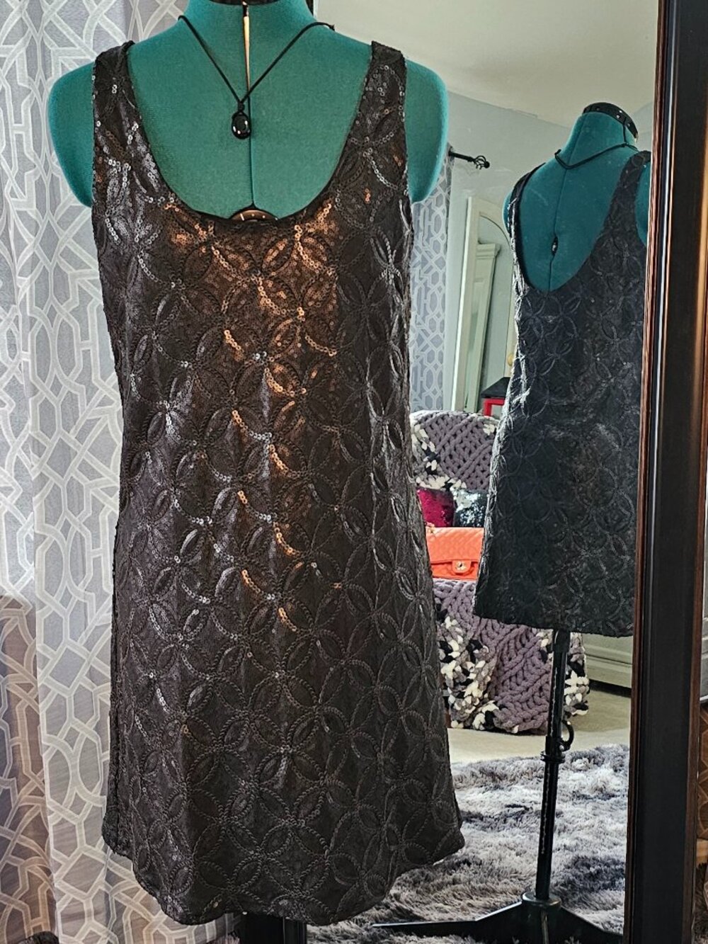 Quinn Y2K Black Full Sequin Sleeveless Mini Dress - Size S
